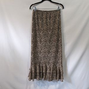 MSK Fluttery Ruffled Leopard Cheetah Maxi Skirt Size Small